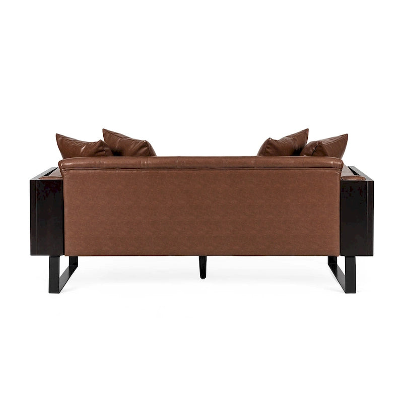 Oversized Faux Leather Loveseat with 7 Accent Pillows, 72.5"W Button-Tufted Sofa, 600 lbs Capacity