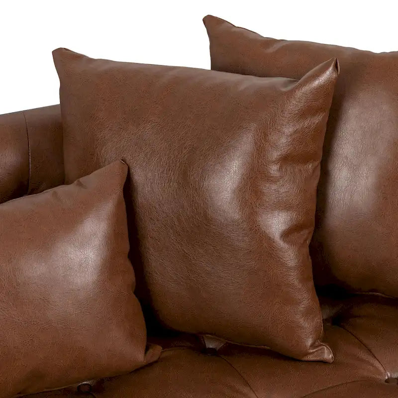 Oversized Faux Leather Loveseat with 7 Accent Pillows, 72.5"W Button-Tufted Sofa, 600 lbs Capacity