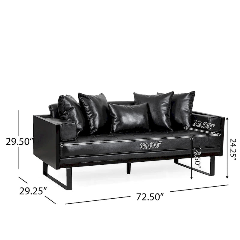 Oversized Faux Leather Loveseat with 7 Accent Pillows, 72.5"W Button-Tufted Sofa, 600 lbs Capacity
