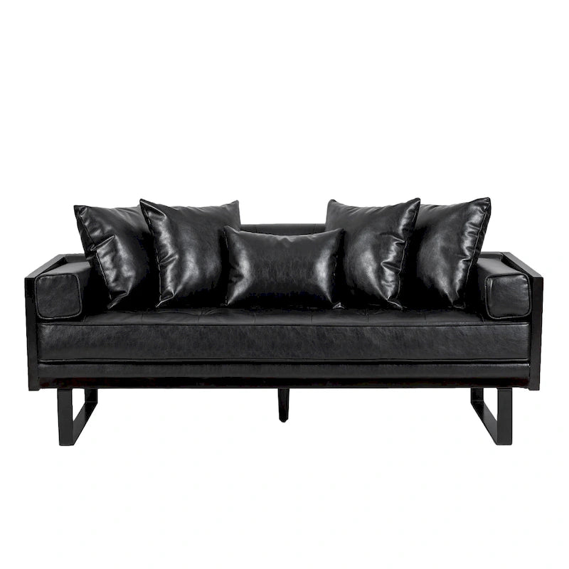 Oversized Faux Leather Loveseat with 7 Accent Pillows, 72.5"W Button-Tufted Sofa, 600 lbs Capacity
