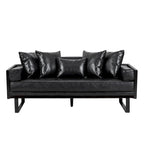 Oversized Faux Leather Loveseat with 7 Accent Pillows, 72.5"W Button-Tufted Sofa, 600 lbs Capacity