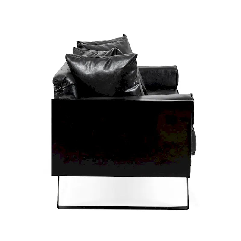 Oversized Faux Leather Loveseat with 7 Accent Pillows, 72.5"W Button-Tufted Sofa, 600 lbs Capacity