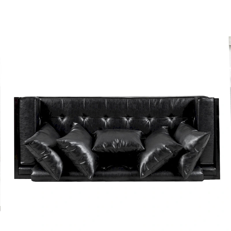 Oversized Faux Leather Loveseat with 7 Accent Pillows, 72.5"W Button-Tufted Sofa, 600 lbs Capacity