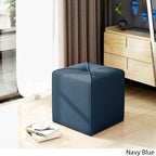Tufted Square Ottoman Footstool, 17"H x 16.5"W x 16.5"D, Polyester Fabric, Modern Contemporary Seat, No Assembly Required