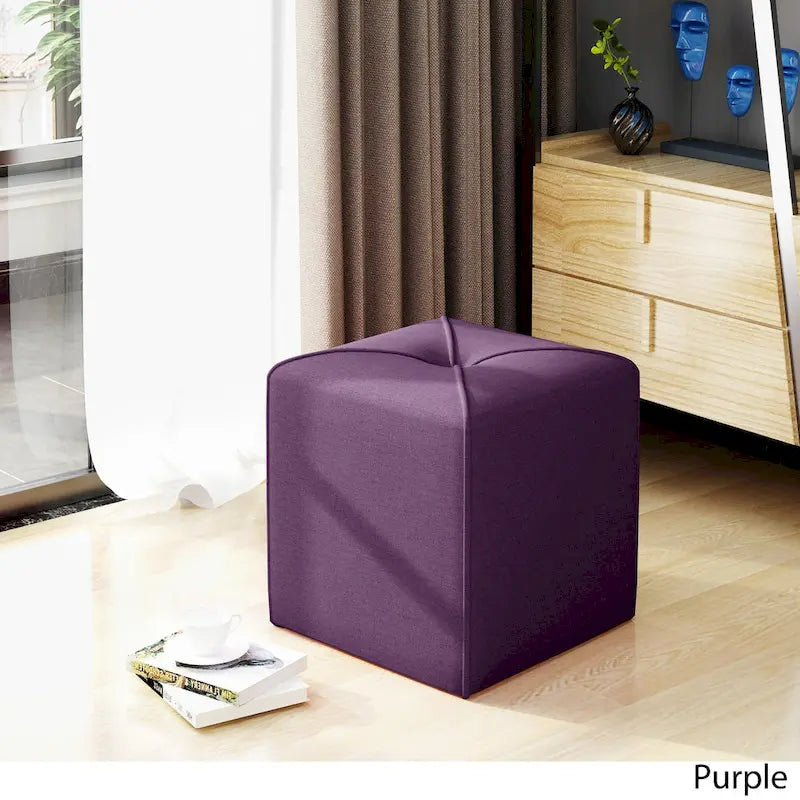 Tufted Square Ottoman Footstool, 17"H x 16.5"W x 16.5"D, Polyester Fabric, Modern Contemporary Seat, No Assembly Required