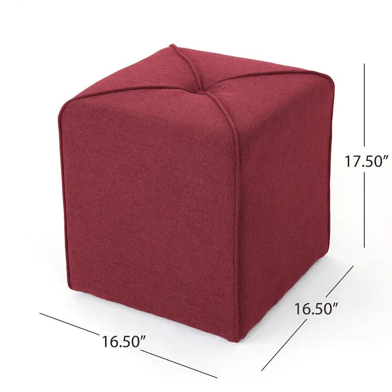 Tufted Square Ottoman Footstool, 17"H x 16.5"W x 16.5"D, Polyester Fabric, Modern Contemporary Seat, No Assembly Required