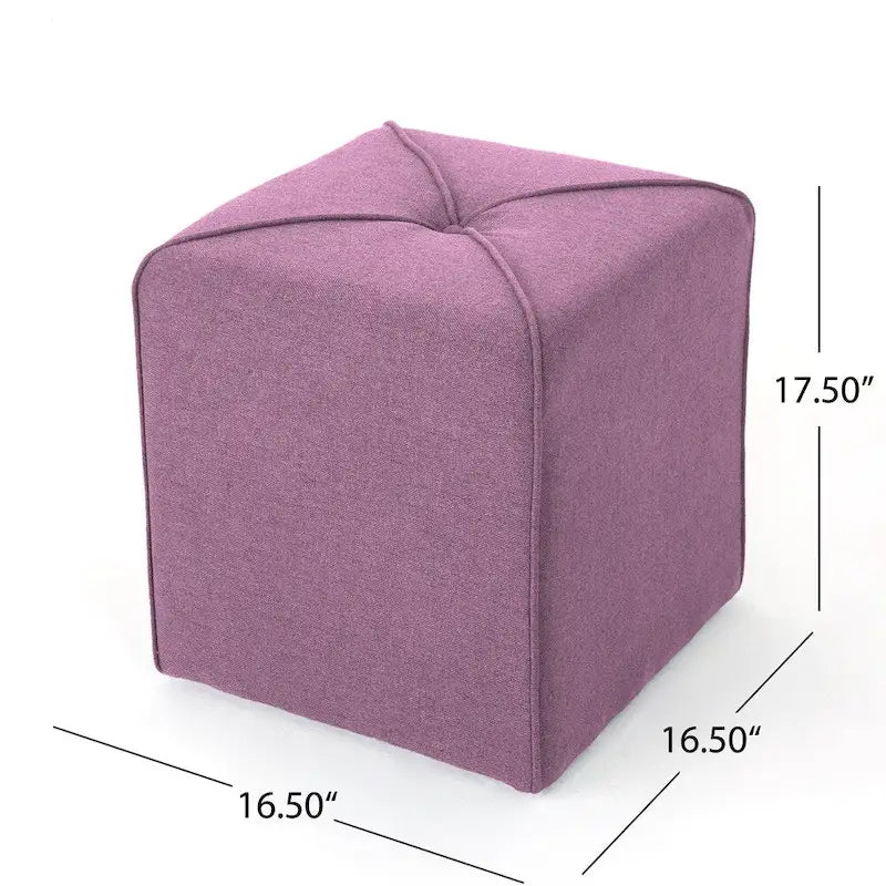 Tufted Square Ottoman Footstool, 17"H x 16.5"W x 16.5"D, Polyester Fabric, Modern Contemporary Seat, No Assembly Required