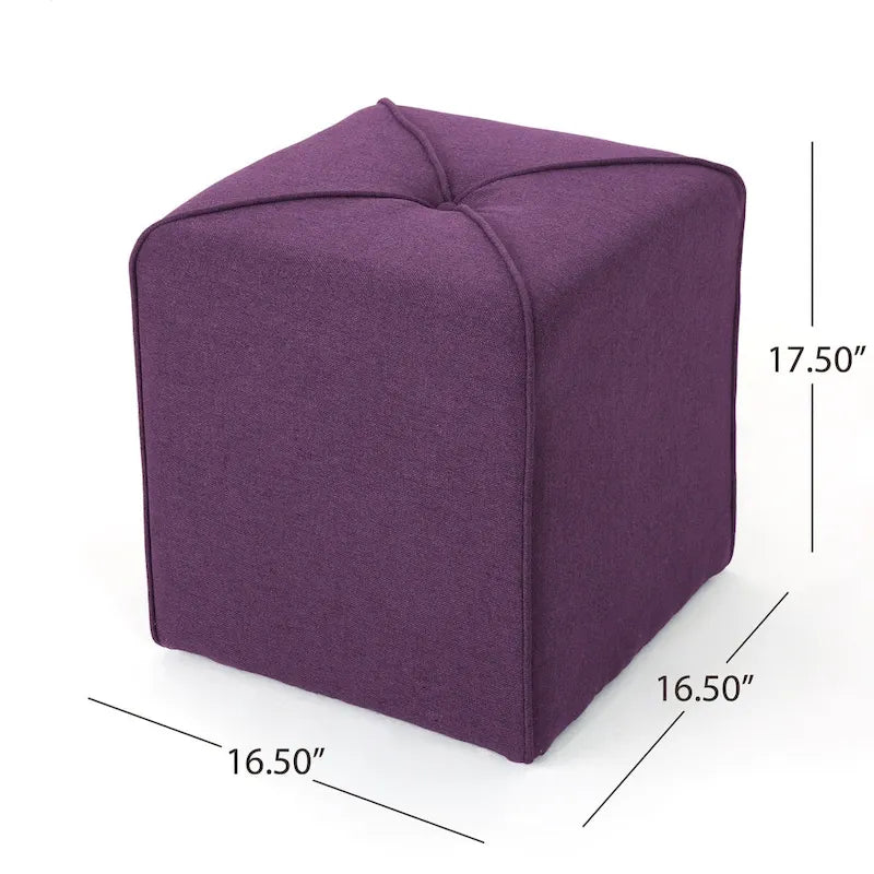 Tufted Square Ottoman Footstool, 17"H x 16.5"W x 16.5"D, Polyester Fabric, Modern Contemporary Seat, No Assembly Required