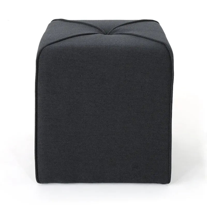 Tufted Square Ottoman Footstool, 17"H x 16.5"W x 16.5"D, Polyester Fabric, Modern Contemporary Seat, No Assembly Required