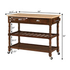 3-Tier Butcher Block Kitchen Cart - French Country Style with 2 Drawers, Wine Rack, Towel Bar, Locking Wheels, Solid Wood, 45" W