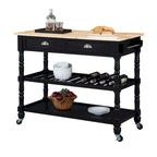 3-Tier Butcher Block Kitchen Cart - French Country Style with 2 Drawers, Wine Rack, Towel Bar, Locking Wheels, Solid Wood, 45" W