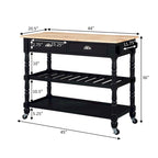 3-Tier Butcher Block Kitchen Cart - French Country Style with 2 Drawers, Wine Rack, Towel Bar, Locking Wheels, Solid Wood, 45" W