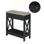 Flip Top End Table with Charging Station, 23.75"W x 11.25"D x 24"H, 2 USB Ports, 2 Outlets, Shelf, Coastal Style