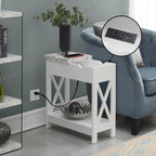 Flip Top End Table with Charging Station, 23.75"W x 11.25"D x 24"H, 2 USB Ports, 2 Outlets, Shelf, Coastal Style