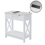 Flip Top End Table with Charging Station, 23.75"W x 11.25"D x 24"H, 2 USB Ports, 2 Outlets, Shelf, Coastal Style