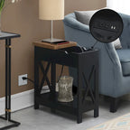 Flip Top End Table with Charging Station, 23.75"W x 11.25"D x 24"H, 2 USB Ports, 2 Outlets, Shelf, Coastal Style