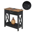 Flip Top End Table with Charging Station, 23.75"W x 11.25"D x 24"H, 2 USB Ports, 2 Outlets, Shelf, Coastal Style