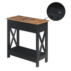 Flip Top End Table with Charging Station, 23.75"W x 11.25"D x 24"H, 2 USB Ports, 2 Outlets, Shelf, Coastal Style