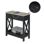 Flip Top End Table with Charging Station, 23.75"W x 11.25"D x 24"H, 2 USB Ports, 2 Outlets, Shelf, Coastal Style