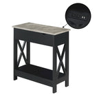 Flip Top End Table with Charging Station, 23.75"W x 11.25"D x 24"H, 2 USB Ports, 2 Outlets, Shelf, Coastal Style