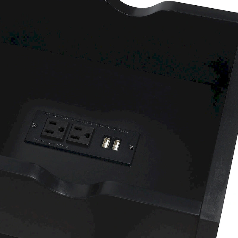 Flip Top End Table with Charging Station, 23.75"W x 11.25"D x 24"H, 2 USB Ports, 2 Outlets, Shelf, Coastal Style