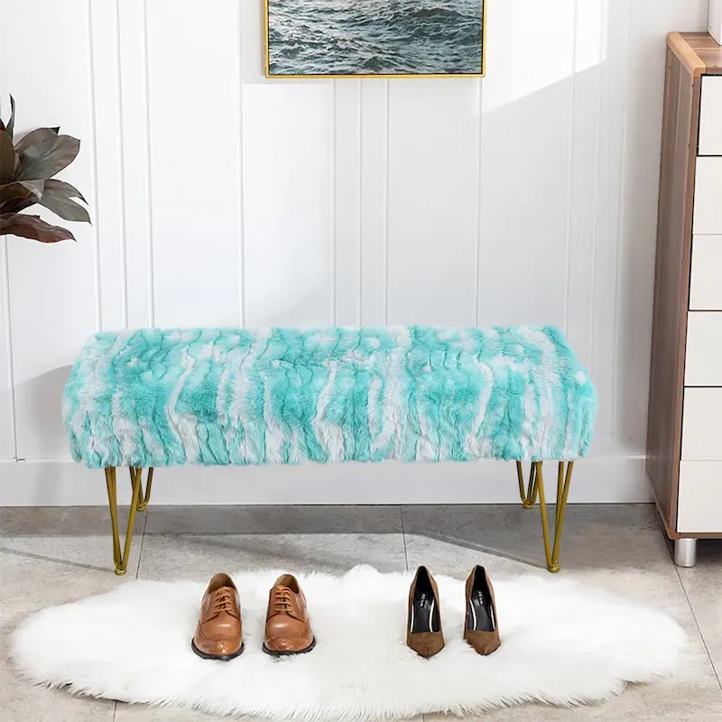 Soft Faux Fur Ottoman Bench Seat, Fuzzy Entryway Stool, 150 LBS Capacity, Modern Accent Seating for Bedroom Living Room