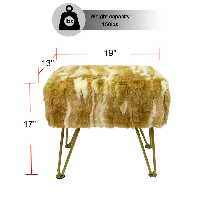 Soft Faux Fur Ottoman Bench Seat, Fuzzy Entryway Stool, 150 LBS Capacity, Modern Accent Seating for Bedroom Living Room