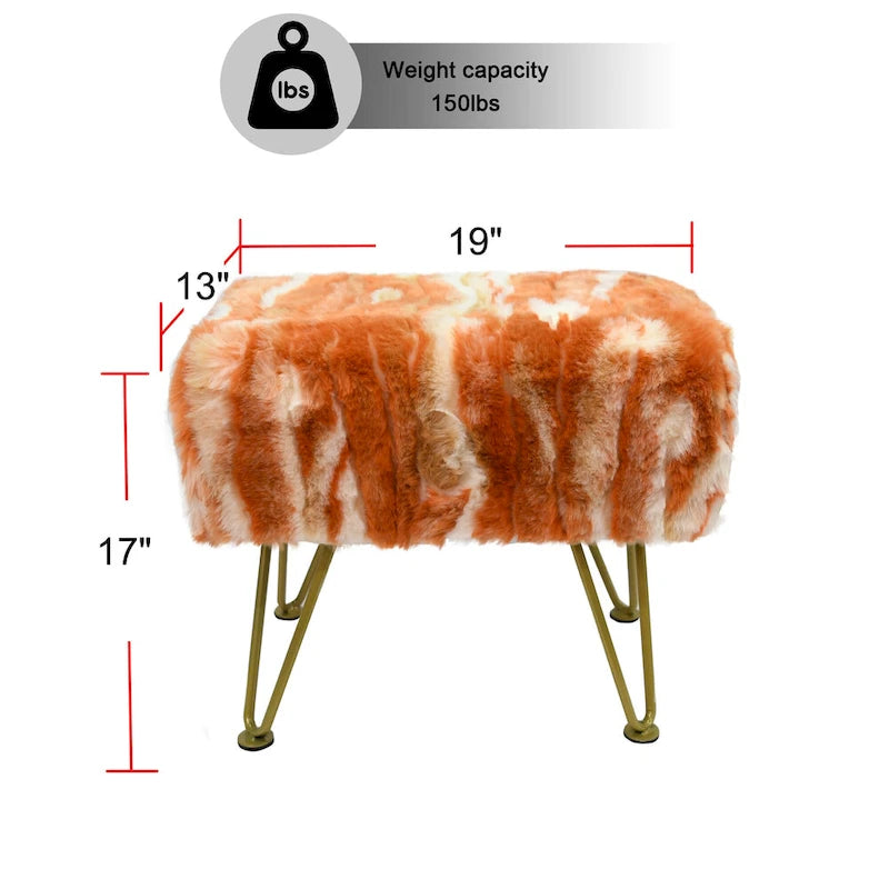 Soft Faux Fur Ottoman Bench Seat, Fuzzy Entryway Stool, 150 LBS Capacity, Modern Accent Seating for Bedroom Living Room