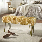 Soft Faux Fur Ottoman Bench Seat, Fuzzy Entryway Stool, 150 LBS Capacity, Modern Accent Seating for Bedroom Living Room