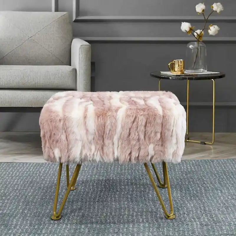 Soft Faux Fur Ottoman Bench Seat, Fuzzy Entryway Stool, 150 LBS Capacity, Modern Accent Seating for Bedroom Living Room