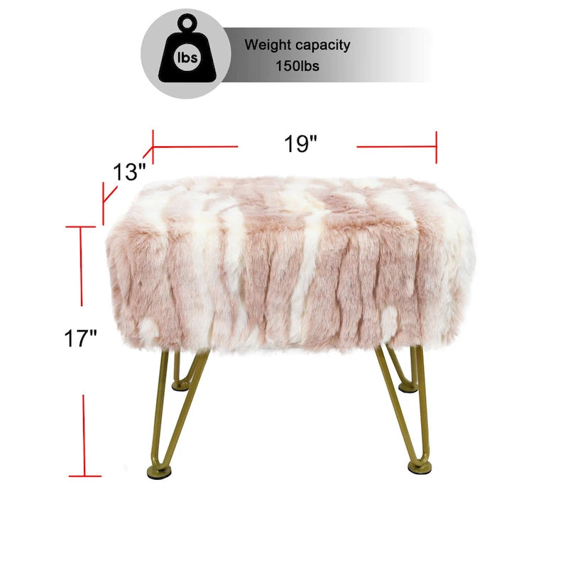 Soft Faux Fur Ottoman Bench Seat, Fuzzy Entryway Stool, 150 LBS Capacity, Modern Accent Seating for Bedroom Living Room