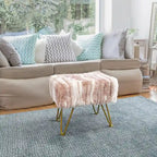 Soft Faux Fur Ottoman Bench Seat, Fuzzy Entryway Stool, 150 LBS Capacity, Modern Accent Seating for Bedroom Living Room