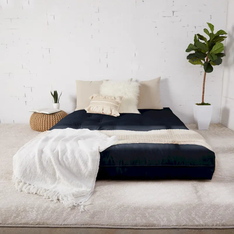 Queen Size 10-Inch Futon Mattress - CertiPUR-US Certified Japanese Floor Mattress with Tufted Design, Foam & Cotton Fill