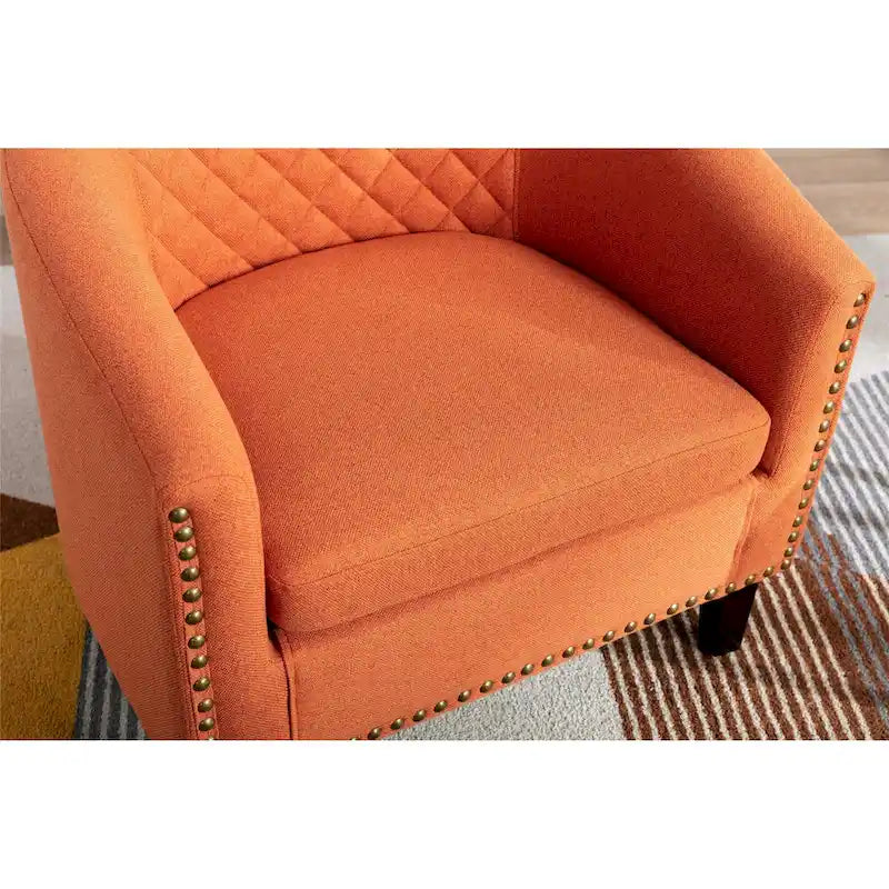 Accent Barrel Chair - Nailhead Trim, Thick Foam Padding, Solid Wood Legs, 250 lbs Capacity, 29" W x 28" H, Easy Assembly
