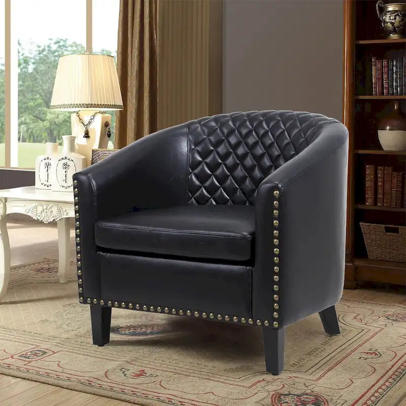 Accent Barrel Chair - Nailhead Trim, Thick Foam Padding, Solid Wood Legs, 250 lbs Capacity, 29" W x 28" H, Easy Assembly