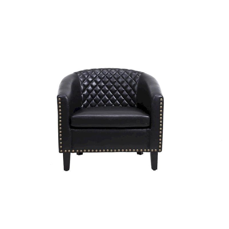 Accent Barrel Chair - Nailhead Trim, Thick Foam Padding, Solid Wood Legs, 250 lbs Capacity, 29" W x 28" H, Easy Assembly