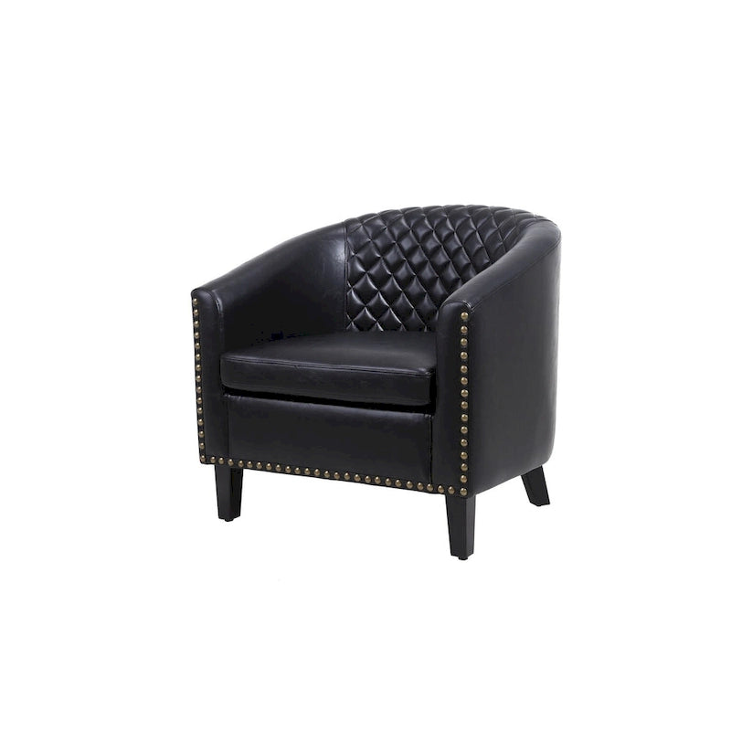 Accent Barrel Chair - Nailhead Trim, Thick Foam Padding, Solid Wood Legs, 250 lbs Capacity, 29" W x 28" H, Easy Assembly