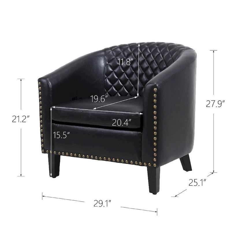 Accent Barrel Chair - Nailhead Trim, Thick Foam Padding, Solid Wood Legs, 250 lbs Capacity, 29" W x 28" H, Easy Assembly