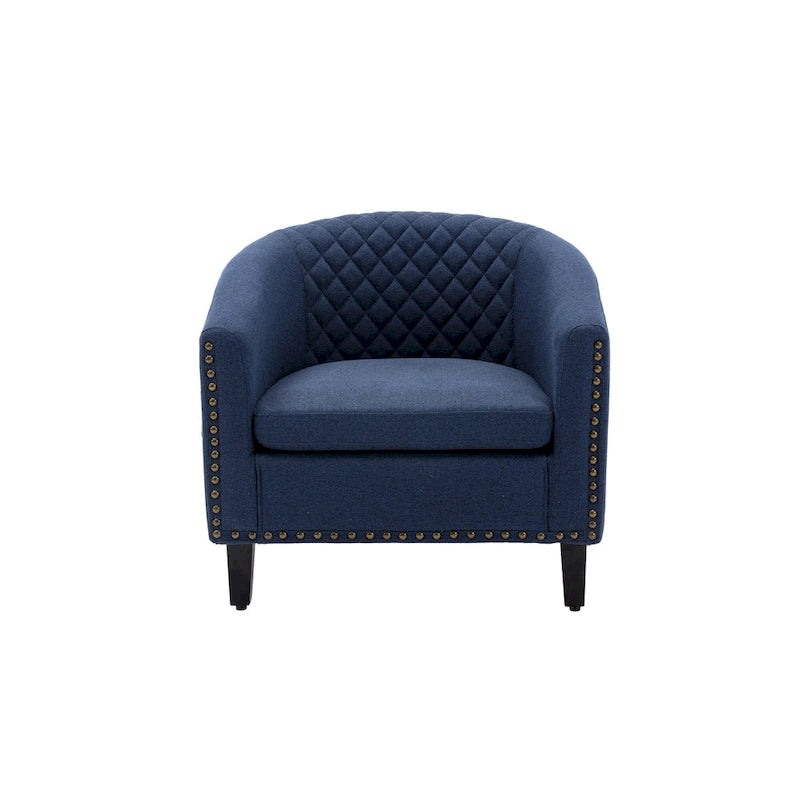 Accent Barrel Chair - Nailhead Trim, Thick Foam Padding, Solid Wood Legs, 250 lbs Capacity, 29" W x 28" H, Easy Assembly