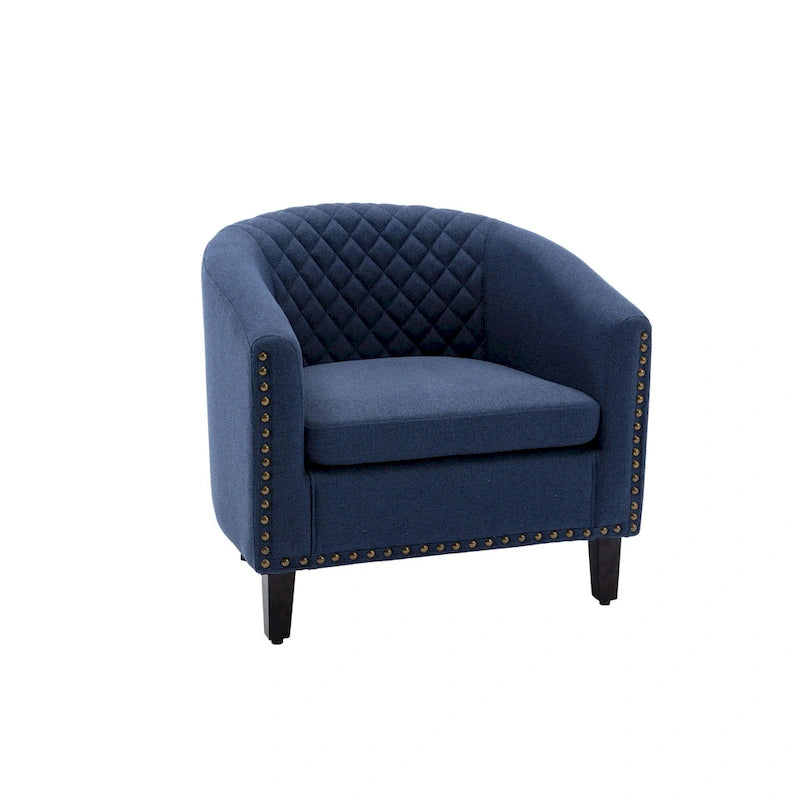 Accent Barrel Chair - Nailhead Trim, Thick Foam Padding, Solid Wood Legs, 250 lbs Capacity, 29" W x 28" H, Easy Assembly