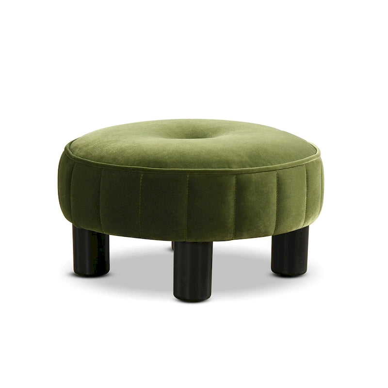 16" Round Footstool Ottoman - Mid-Century Modern with Vertical Tufting, Plush Upholstered Top, Solid Birchwood Frame, 200 lbs Capacity