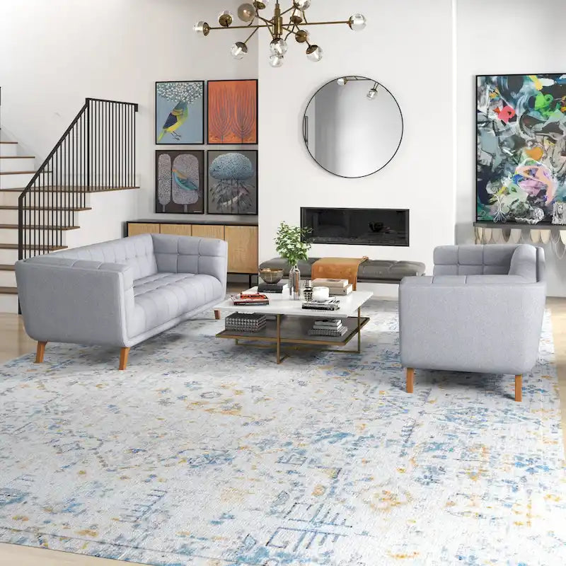 Mid-Century Velvet Sofa Set - 2-Piece Tufted Design, High-Density Foam, Removable Legs, Easy Clean Fabric, Matching Pair