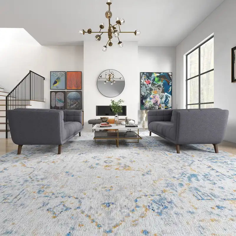 Mid-Century Velvet Sofa Set - 2-Piece Tufted Design, High-Density Foam, Removable Legs, Easy Clean Fabric, Matching Pair