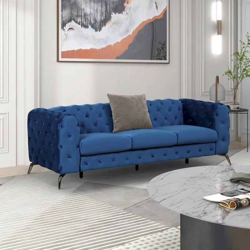 Velvet 3-Piece Sofa Set - Button-Tufted, 3-Seater, Loveseat & Chair, Pocket Spring & Foam, Metal Legs, 250 lbs Per Seat