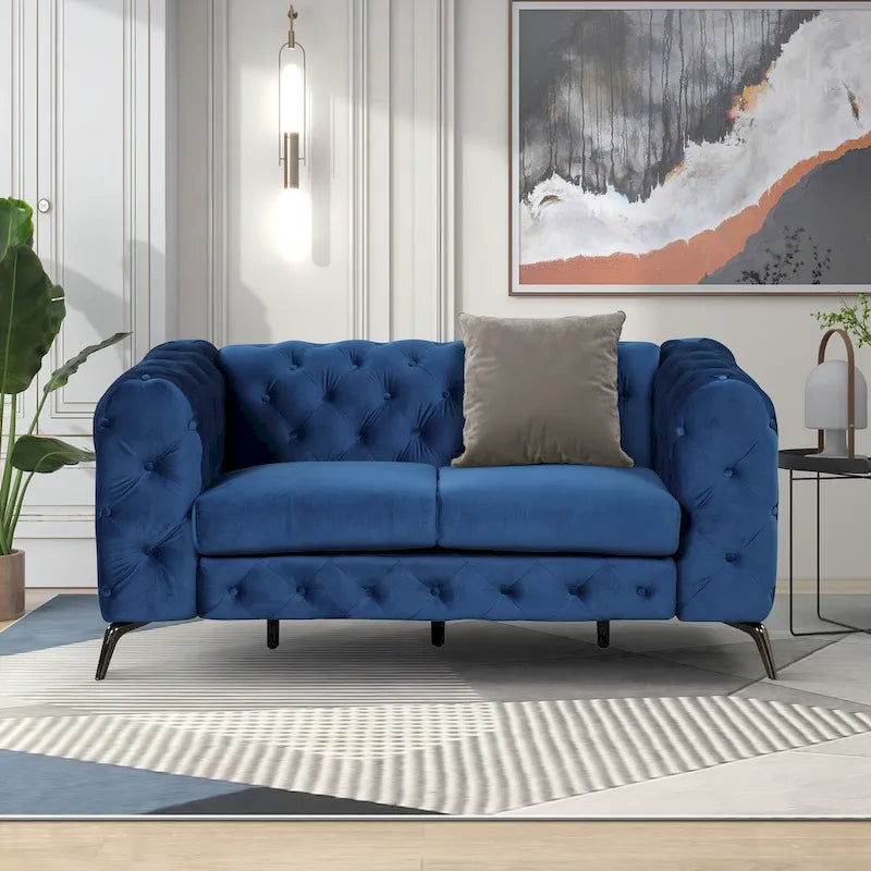 Velvet 3-Piece Sofa Set - Button-Tufted, 3-Seater, Loveseat & Chair, Pocket Spring & Foam, Metal Legs, 250 lbs Per Seat