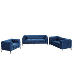 Velvet 3-Piece Sofa Set - Button-Tufted, 3-Seater, Loveseat & Chair, Pocket Spring & Foam, Metal Legs, 250 lbs Per Seat