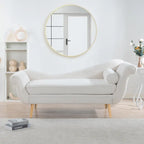 Upholstered Chaise Lounge with Scroll Arms & Wave Back, 70.86"W Contemporary Lounge Chair, Birch Wood Legs