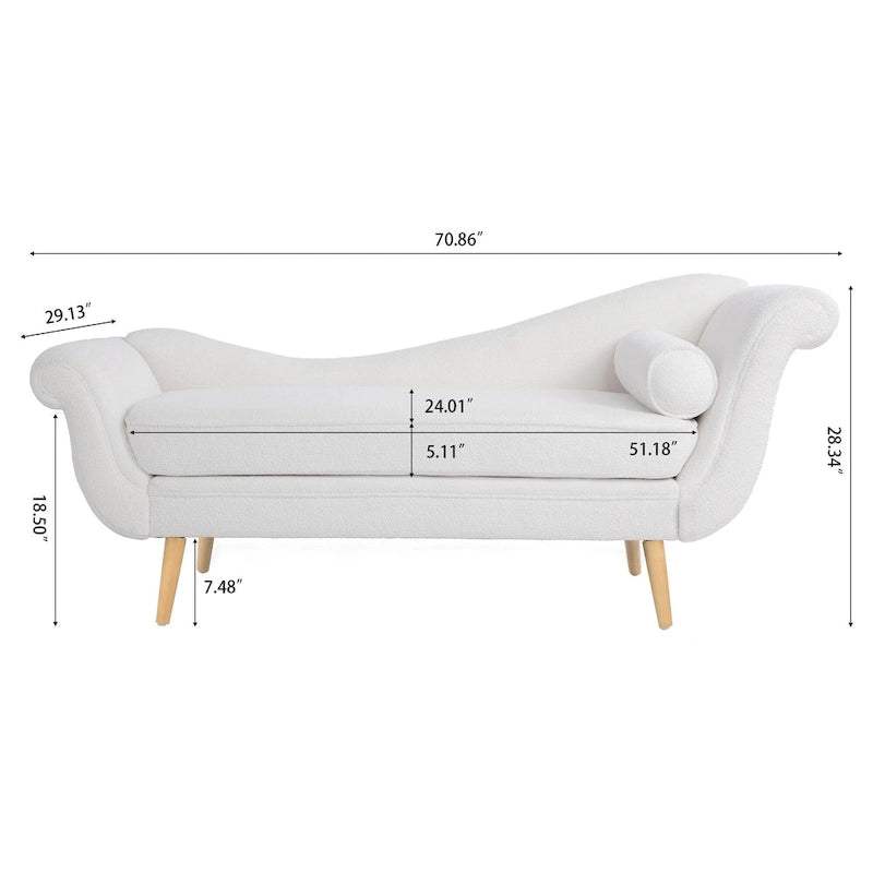 Upholstered Chaise Lounge with Scroll Arms & Wave Back, 70.86"W Contemporary Lounge Chair, Birch Wood Legs
