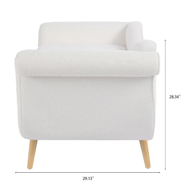 Upholstered Chaise Lounge with Scroll Arms & Wave Back, 70.86"W Contemporary Lounge Chair, Birch Wood Legs