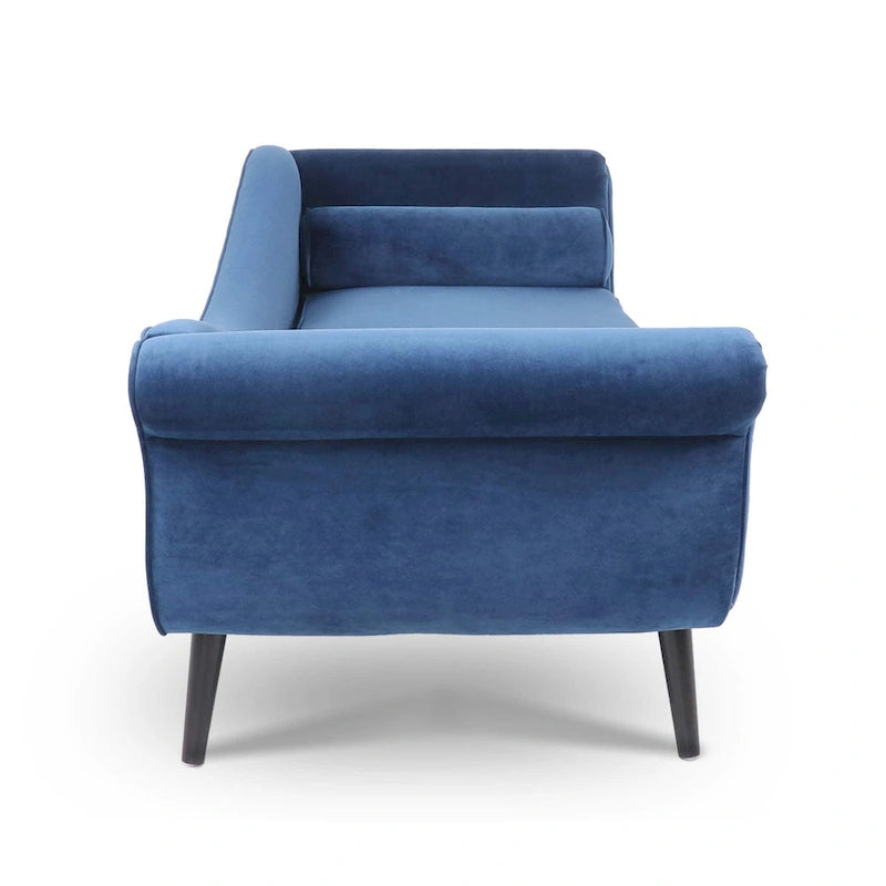 Upholstered Chaise Lounge with Scroll Arms & Wave Back, 70.86"W Contemporary Lounge Chair, Birch Wood Legs